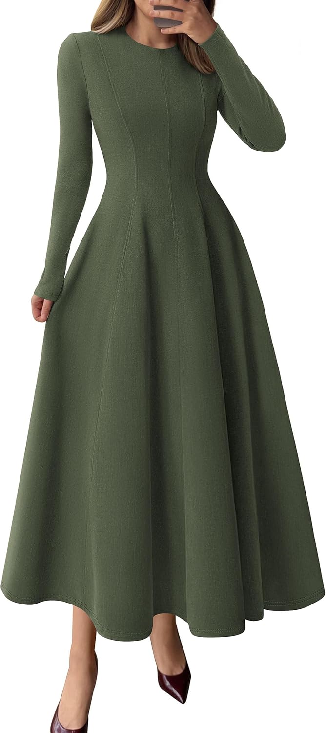 PRETTYGARDEN Cocktail Dresses for Women 2025 Elegant Classy Fall Long Sleeve Midi A Line Flowy Modest Winter Party Dress