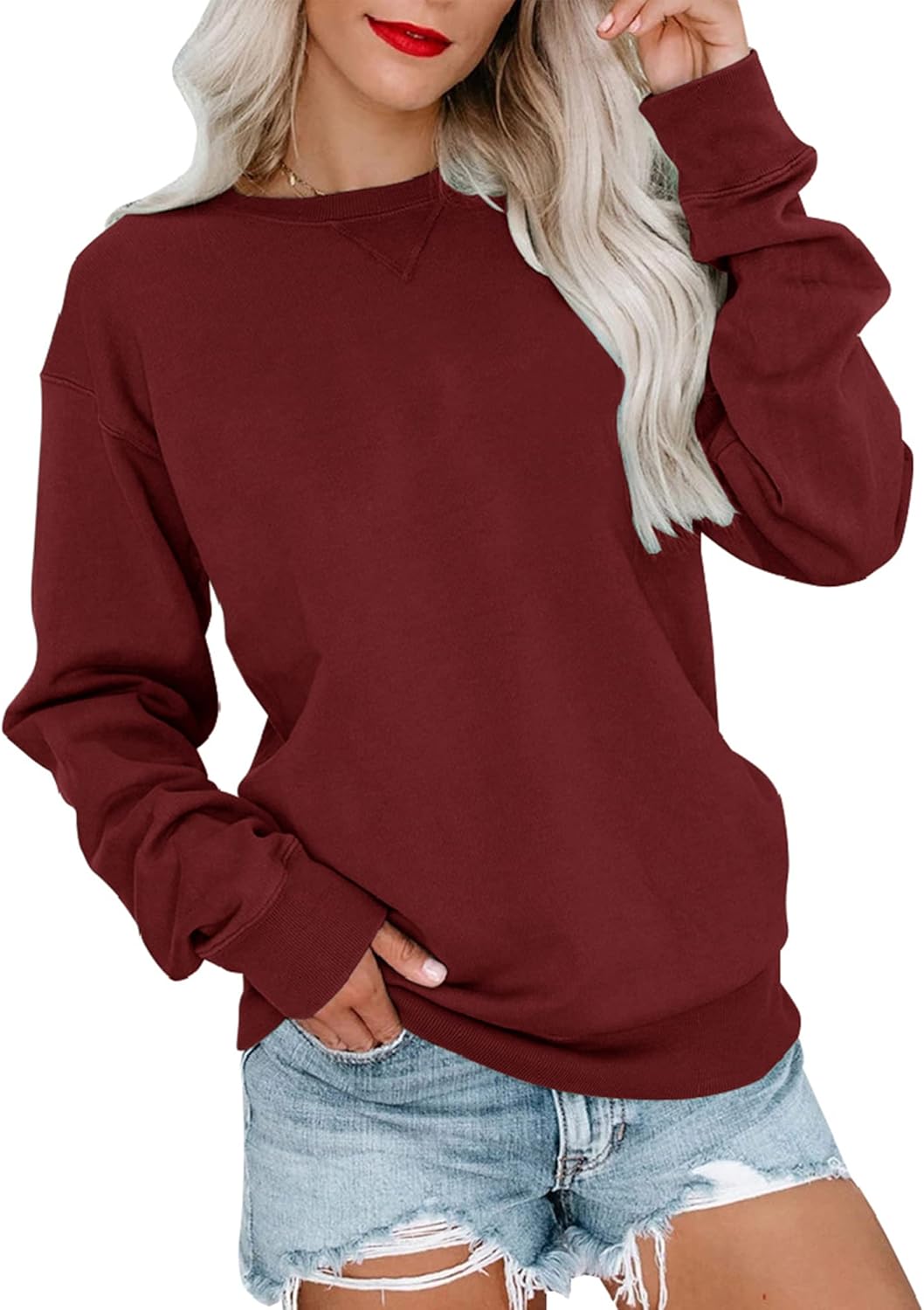 Bingerlily Womens Casual Long Sleeve Sweatshirt Crew Neck Cute Pullover Relaxed Fit Tops