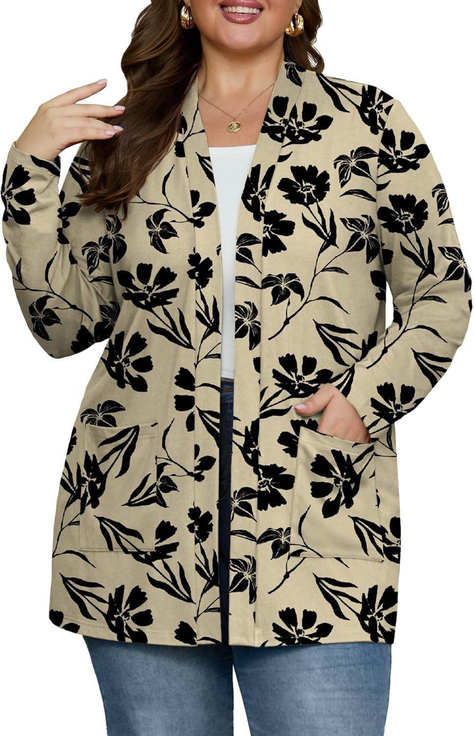 OLRIK Plus Size Cardigan for Women 2025 with Pockets Long Sleeve Casual Lightweight Jacket Open Front Cover Ups