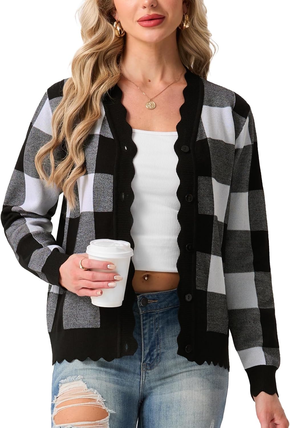 GRECERELLE Women's Long Sleeve V-Neck Button Down Cardigan Knit Shrugs Sweater