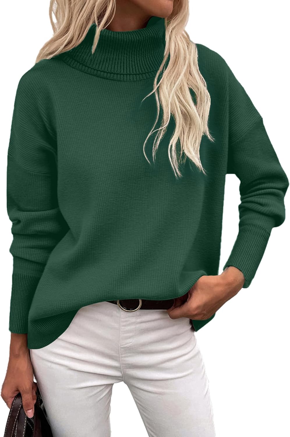 Zeagoo Women's Turtleneck Sweater 2025 Fall Winter Chunky Knitted Pullover High Low Hem Trendy Basic Jumper Top