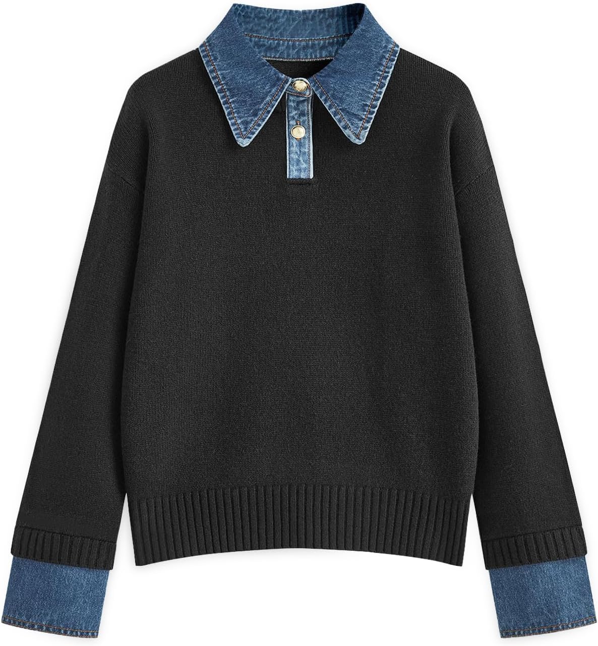 Womens Oversized Sweater Cozy Chunky Long Sleeve Mock Turtleneck V Neck Button Down Denim Polo Pullover Tunic Sweaters