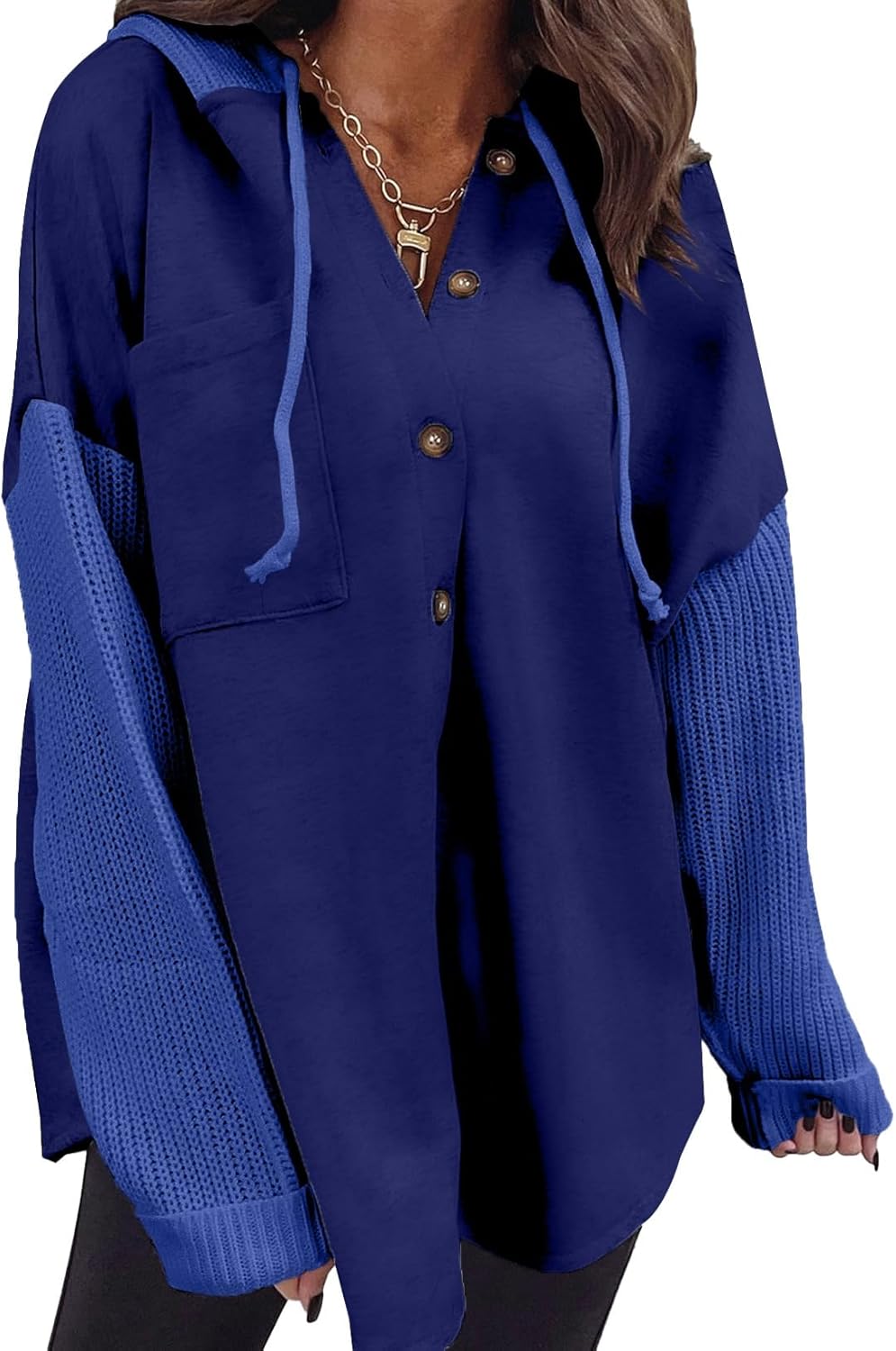 SHEWIN Oversized Sweatshirt for Women Loose Fit Casual Long Sleeve Button Hooded Sweatshirts Hoodies with Pocket