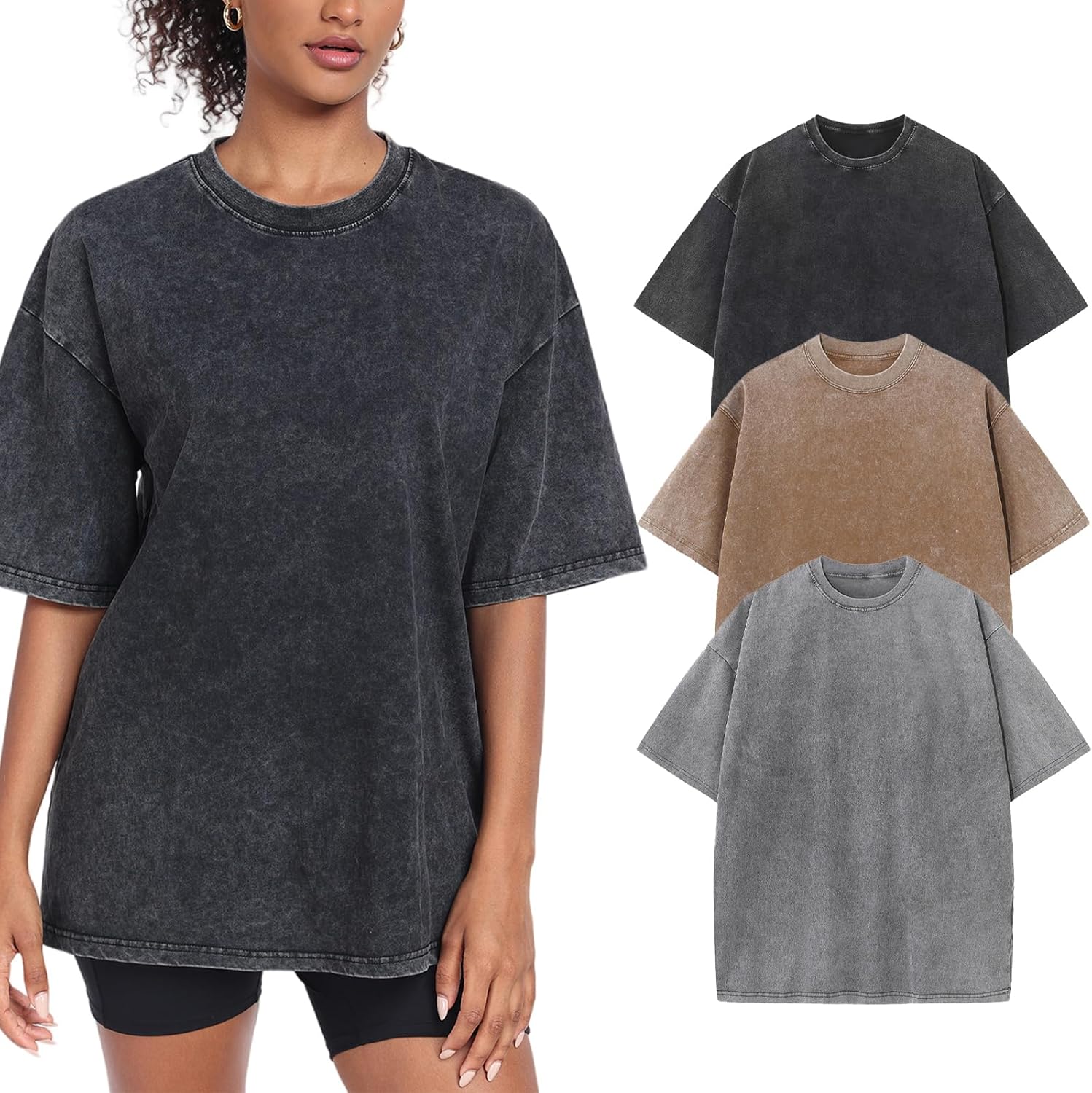 Womens Washed Vintage Oversized T-Shirt Casual Baggy Streetwear Boyfriend Tee Workout Short Sleeve Cotton Tops