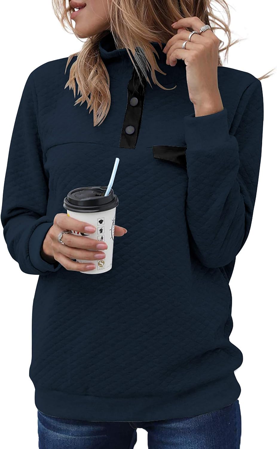 BTFBM Women Fashion Quilted Pattern Lightweight Zipper Long Sleeve Plain Casual Ladies Sweatshirts Pullovers Shirts Tops