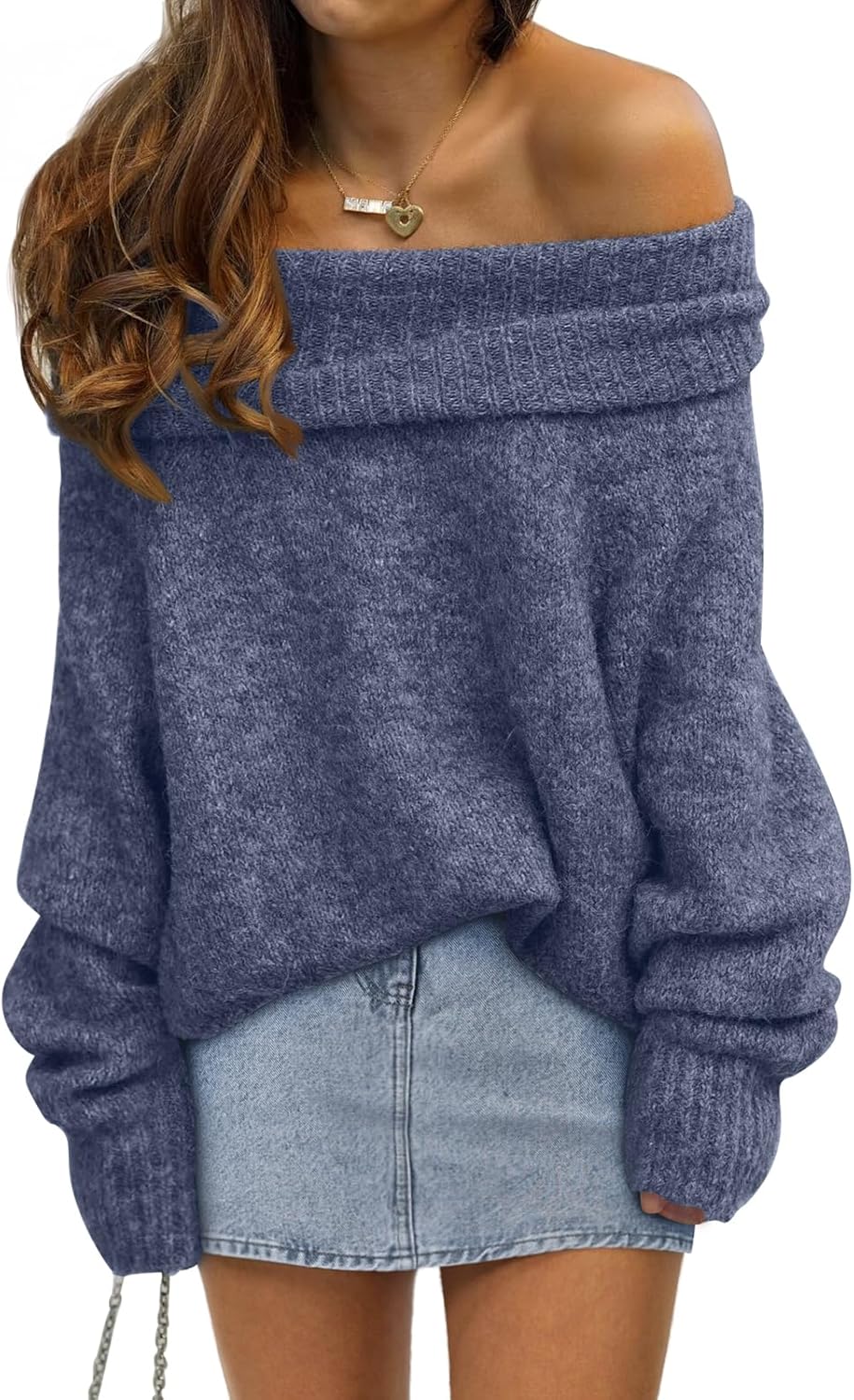 LILLUSORY Womens Off The Shoulder Sweater Oversized Batwing Sleeve Loose Pullover Sweaters Tops