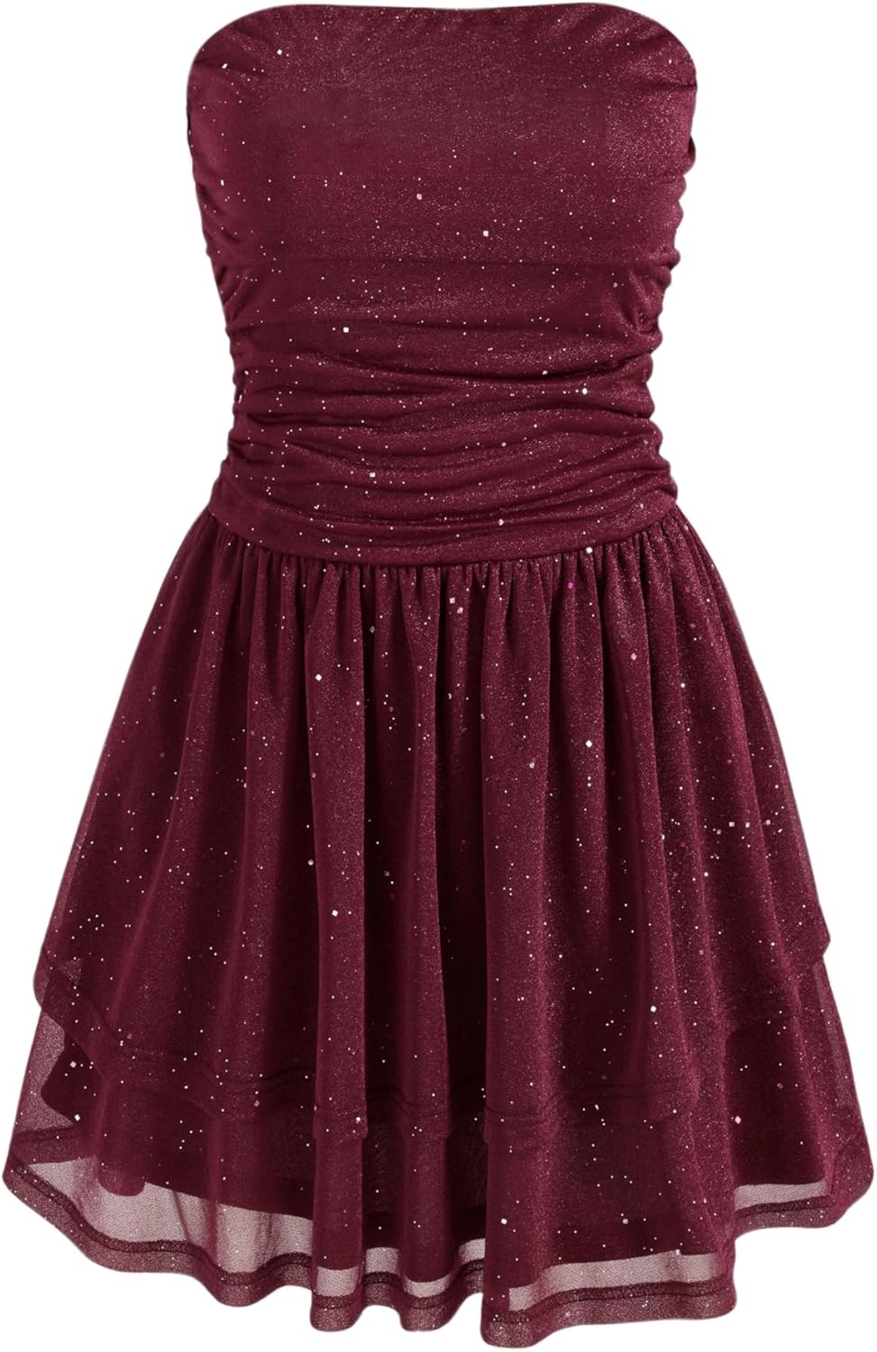 CIDER Women's Summer Cocktail Dress - Tube Ruched Ruffle Mini Dress