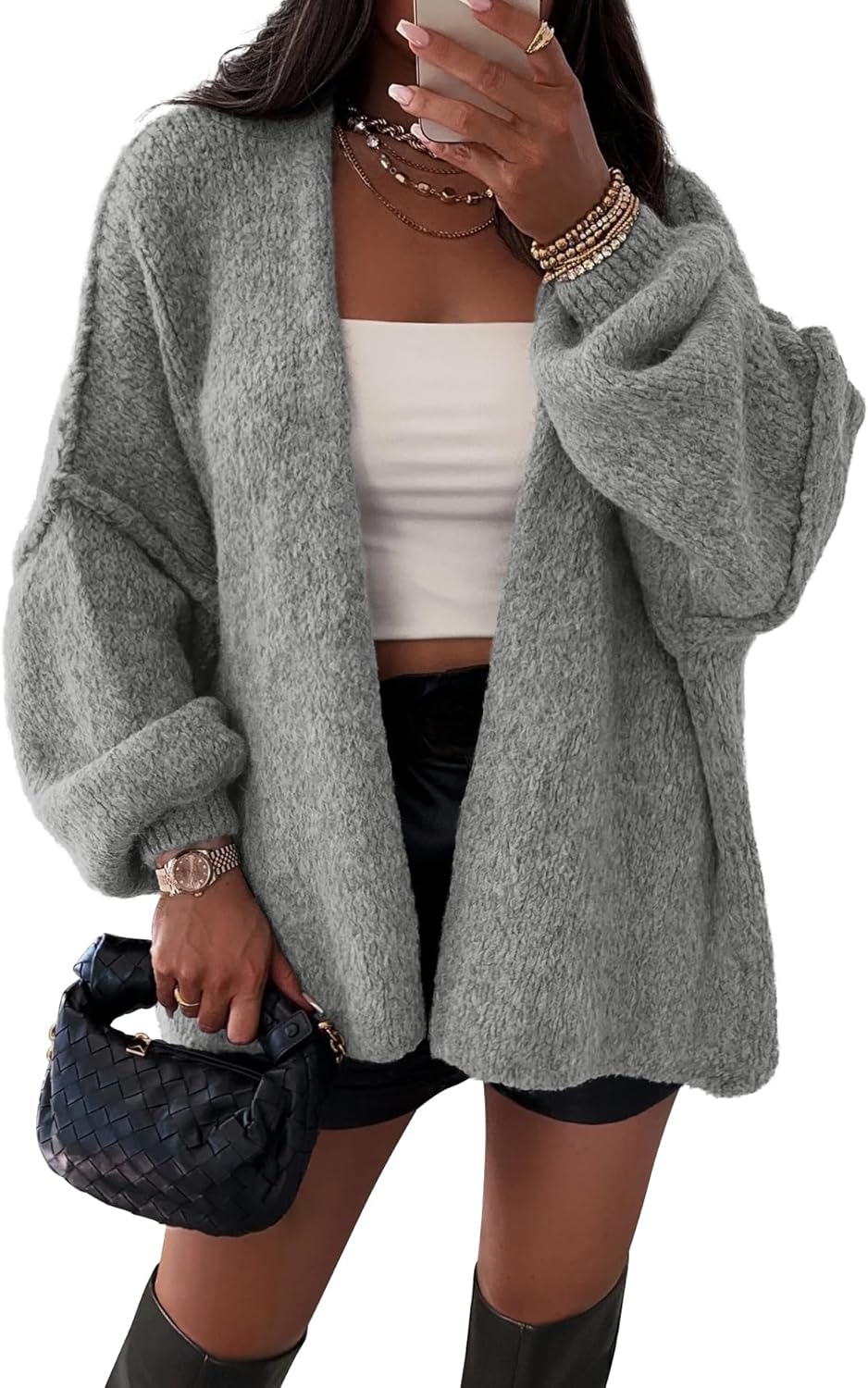 ATHMILE Womens Fall Oversized Cardigan Sweaters Long Lantern Sleeve Knit Open Front Lightweight Winter Fashion Clothes 2025