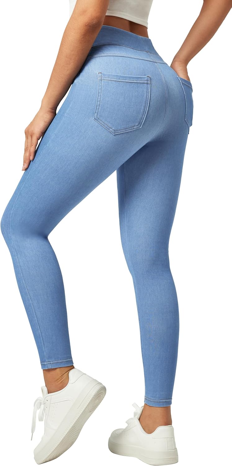 IUGA Stretchy Jeans for Women High Waist Jeggings Tummy Control Skinny Jeans Pull on Leggings with Pockets Trendy Casual
