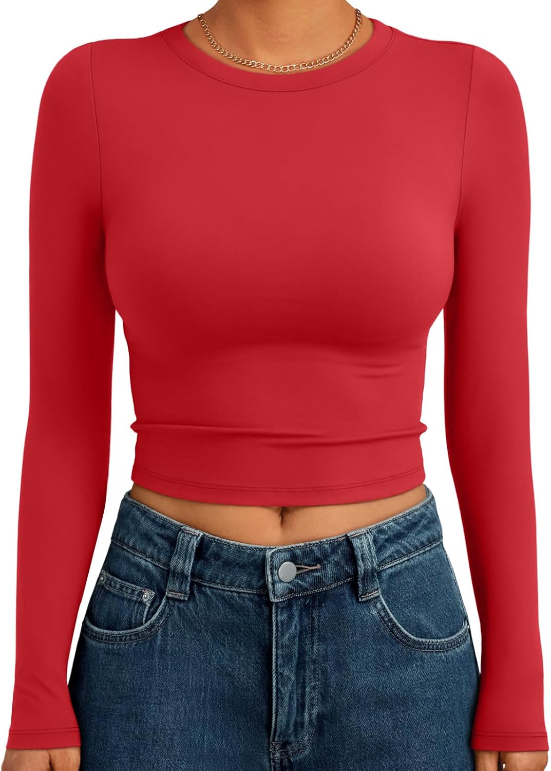 Trendy Queen Womens Long Sleeve Crop Tops Basic Slim Fitted Shirts Fashion 2025 Going Out Y2k Tops Teen Girl Clothes