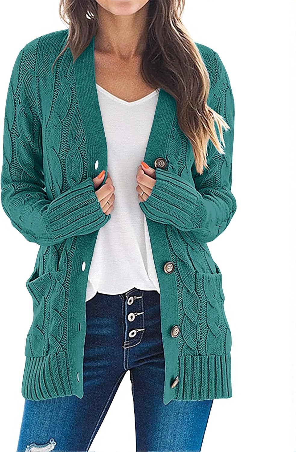 MEROKEETY Women's 2025 Fall Long Sleeve Cable Knit Sweater Open Front Cardigan Button Loose Outerwear