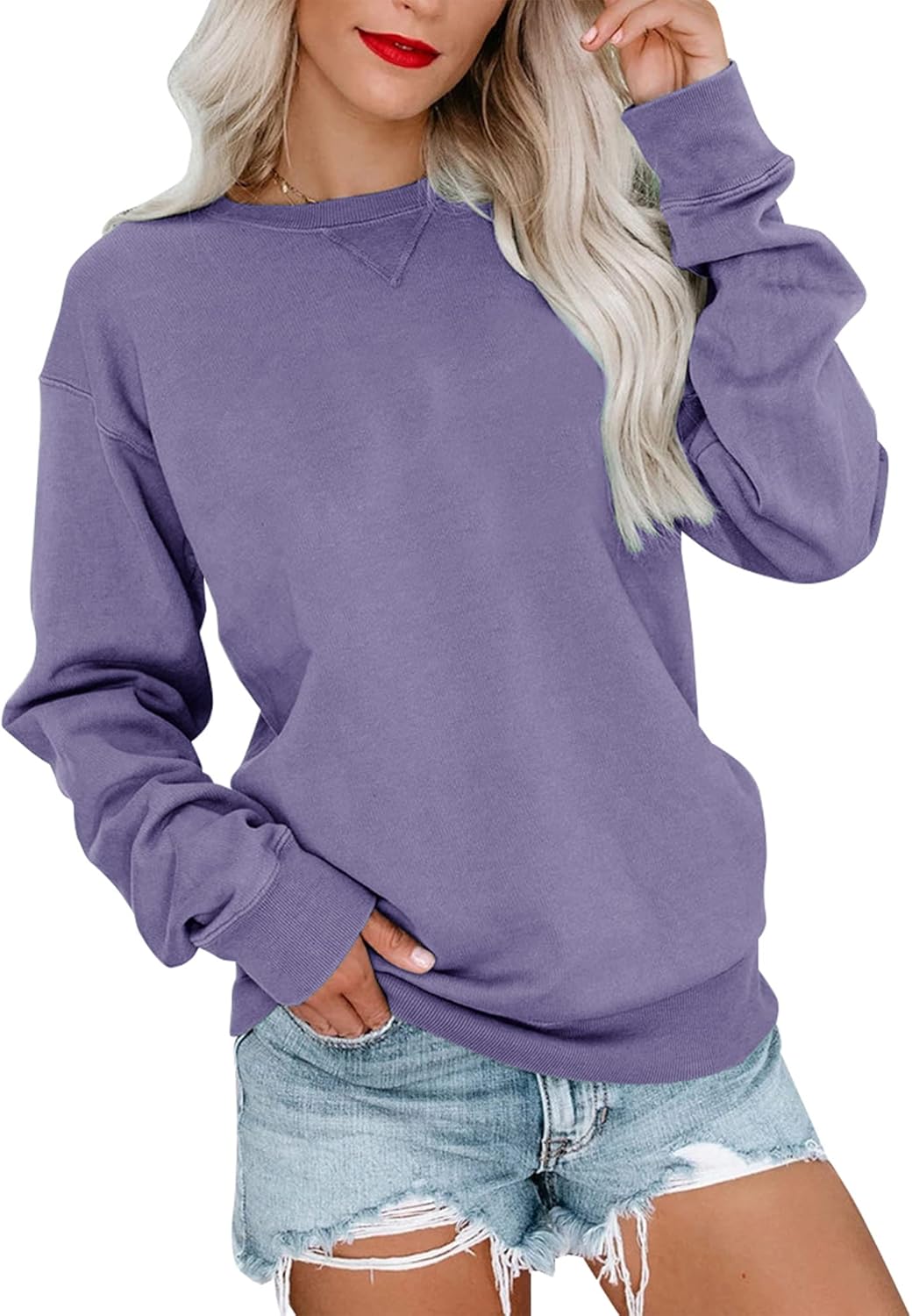 Bingerlily Womens Casual Long Sleeve Sweatshirt Crew Neck Cute Pullover Relaxed Fit Tops