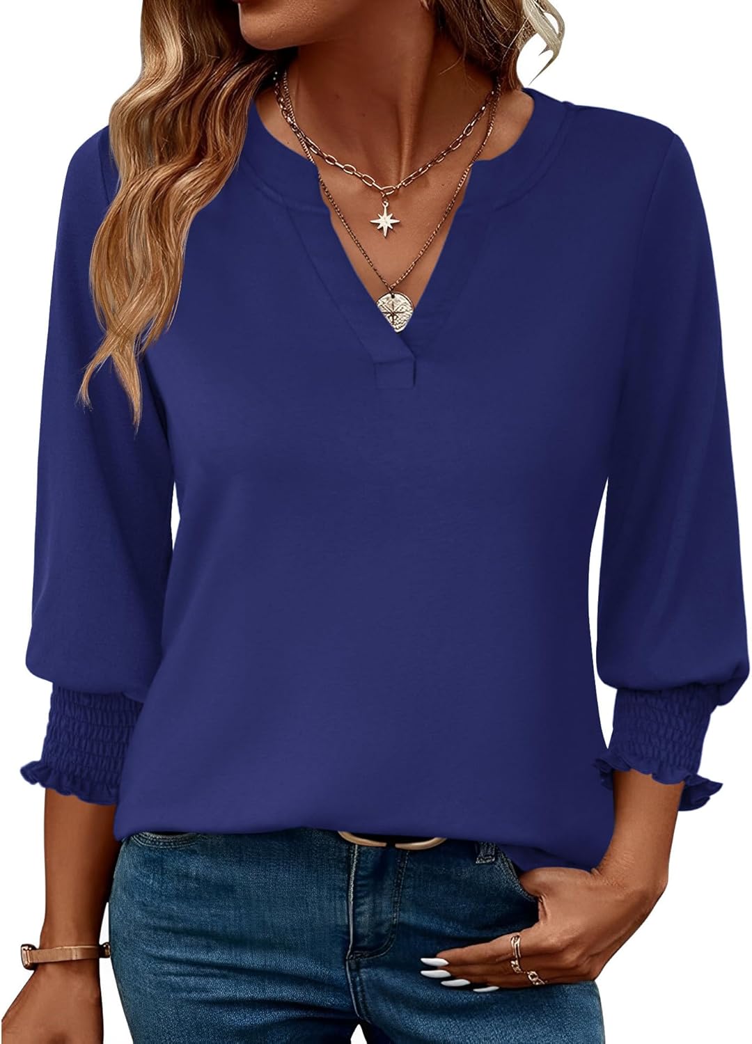 LOMON Women's 2025 Fashion Tops 3/4 Length Sleeve Business Casual Blouses Summer Tees Shirts