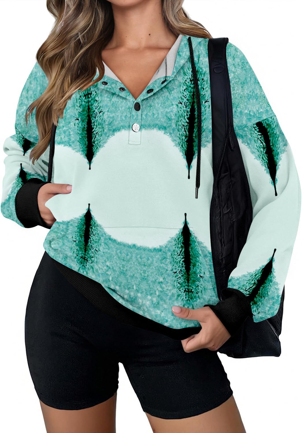 VIEACTIVEWEAR Hoodie for Women Tie Dye Sweatshirt Button Down Tops Casual Long Sleeve Oversize Pullover