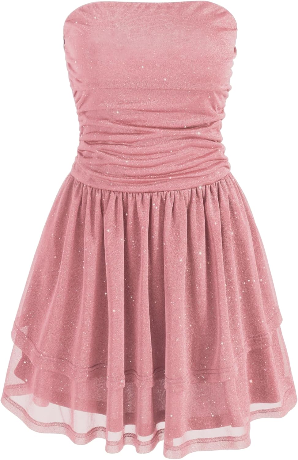 CIDER Women's Summer Cocktail Dress - Tube Ruched Ruffle Mini Dress