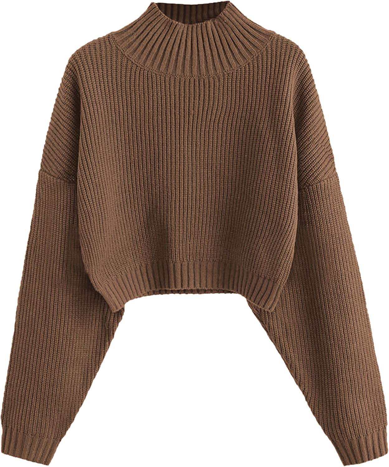ZAFUL Women's Cropped Turtleneck Sweater Lantern Sleeve Ribbed Knit Pullover Sweater Jumper