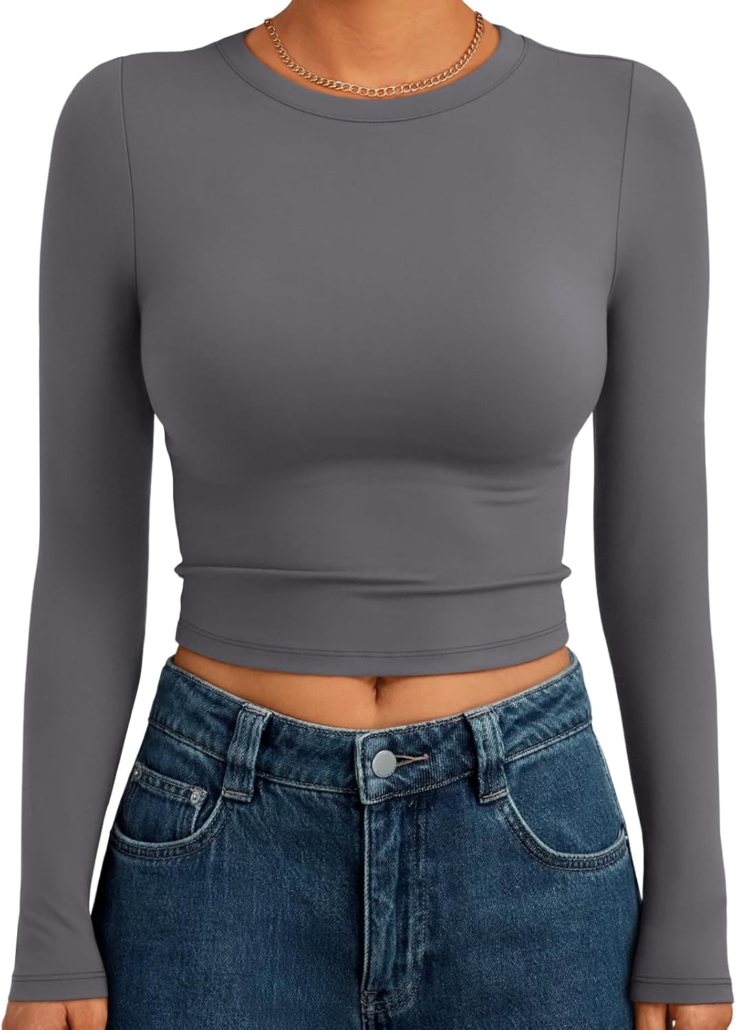 Trendy Queen Womens Long Sleeve Crop Tops Basic Slim Fitted Shirts Fashion 2025 Going Out Y2k Tops Teen Girl Clothes