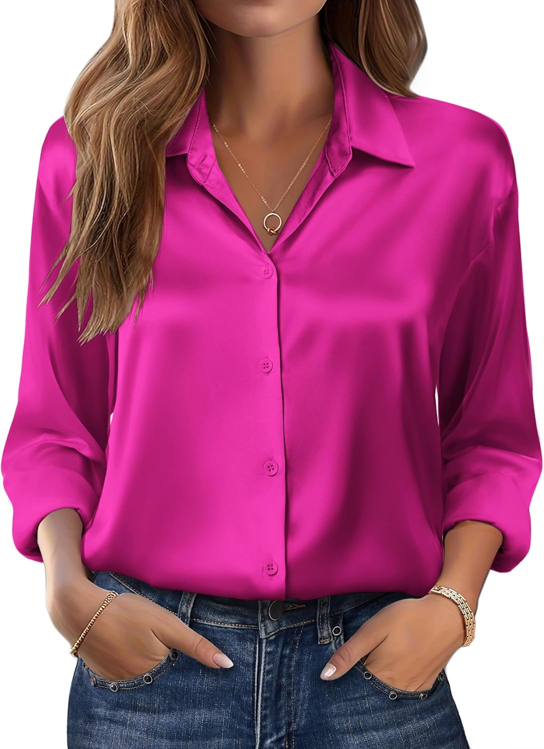 Zeagoo Womens Tops Long Sleeve Satin Silk Button Down Shirts Casual Business Dressy Blouses Fall Clothes