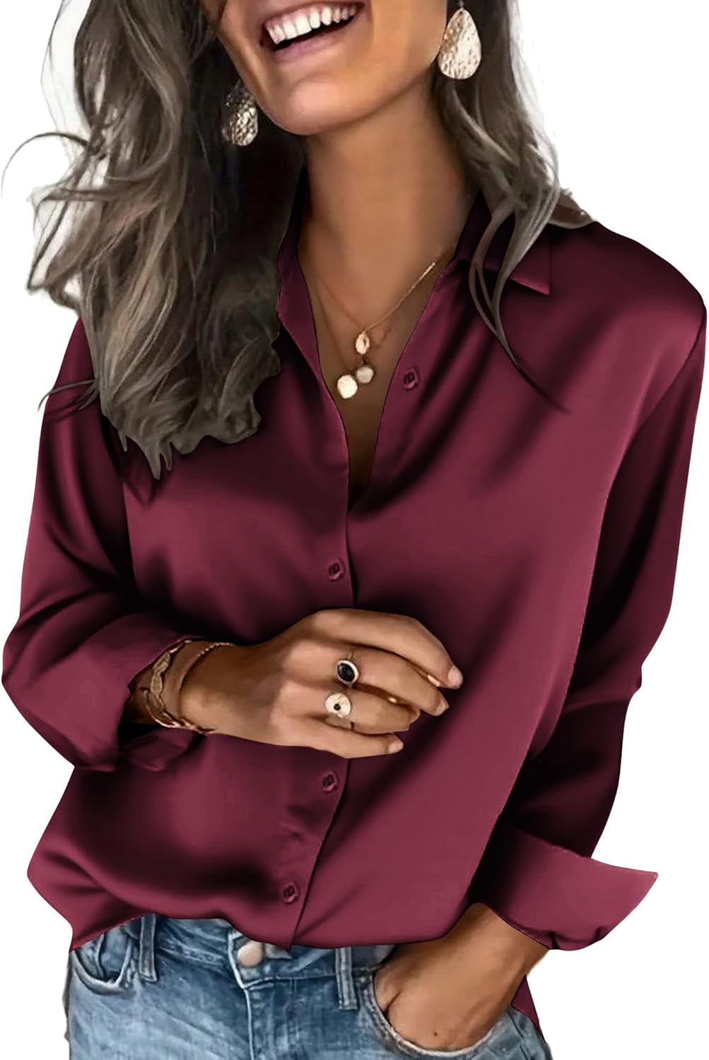 Zeagoo Satin Blouses for Women Silk Button Down Shirts Long Sleeve Business Casual Tops