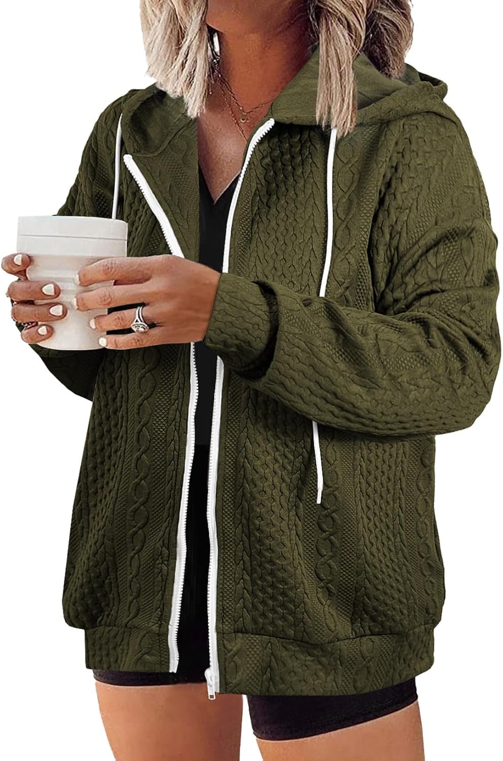 Eytino Womens Plus Size Hoodies Sweatshirt Long Sleeve Zip Up Drawstring Jacket Coat Outwear with Pocket(1X-5X)