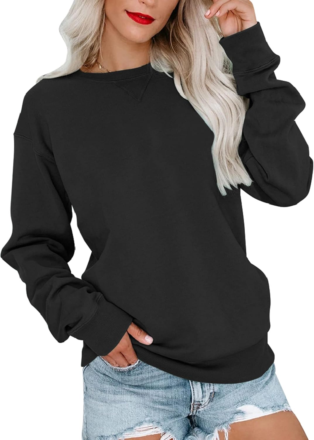 Bingerlily Womens Casual Long Sleeve Sweatshirt Crew Neck Cute Pullover Relaxed Fit Tops