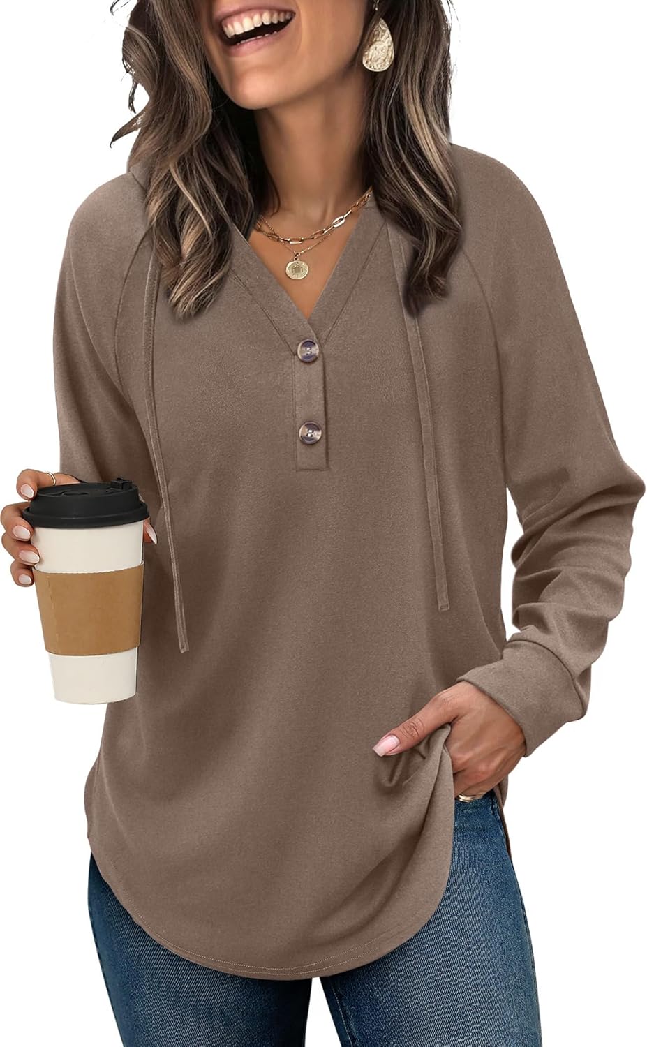 OFEEFAN Womens Hoodies Pullover Sweaters Tunic Tops for Women Loose Fit Dressy Oversized Sweatshirt with Buttons