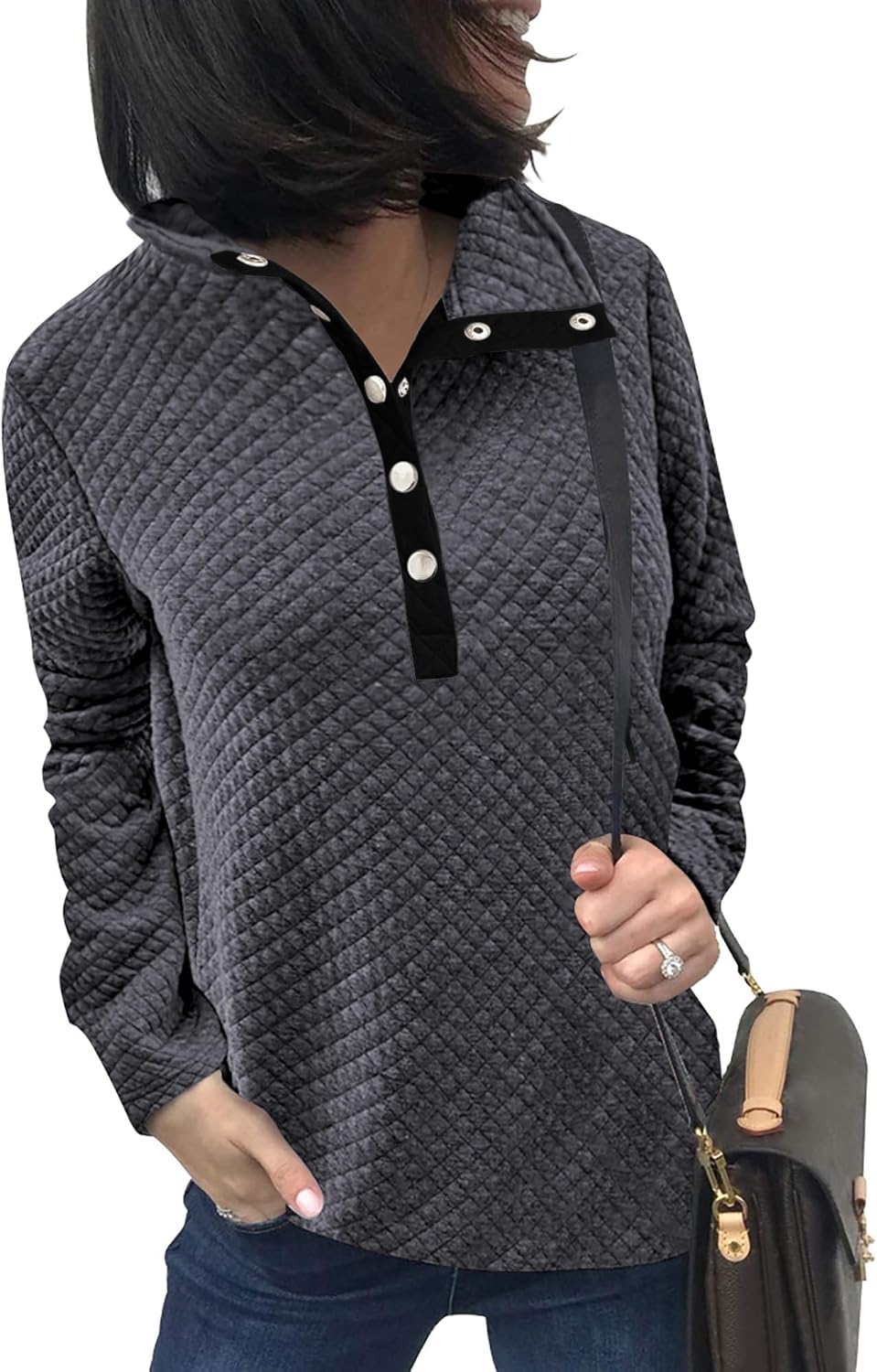 BTFBM Women Fashion Quilted Pattern Lightweight Zipper Long Sleeve Plain Casual Ladies Sweatshirts Pullovers Shirts Tops