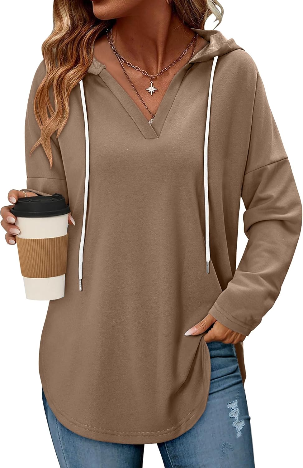 Angerella Womens Fashion Hoodies Pullover Oversized Sweatshirt Long SLeeve Drawstring Hooded Fall Shirts Loose Fit