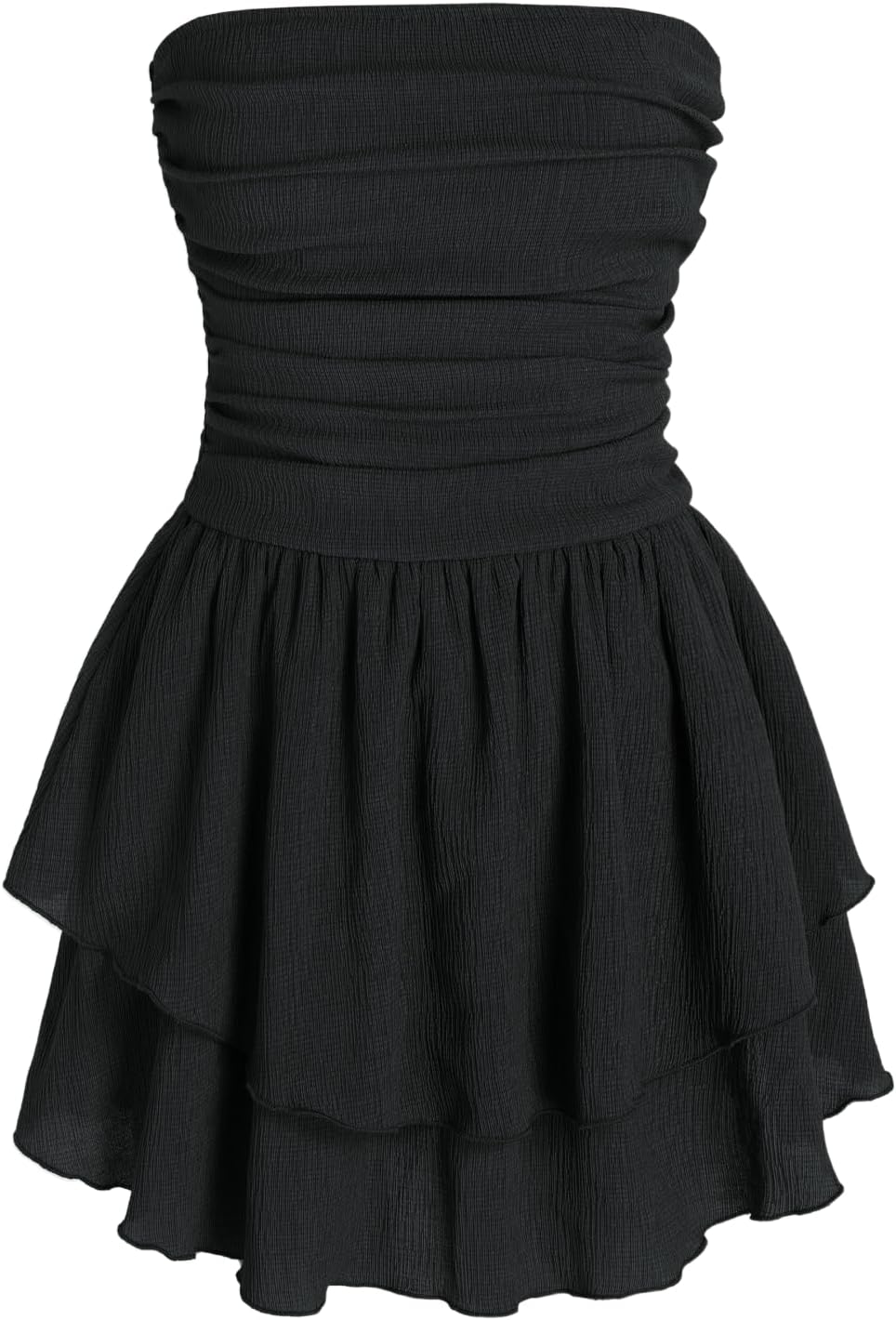 CIDER Women's Summer Cocktail Dress - Tube Ruched Ruffle Mini Dress