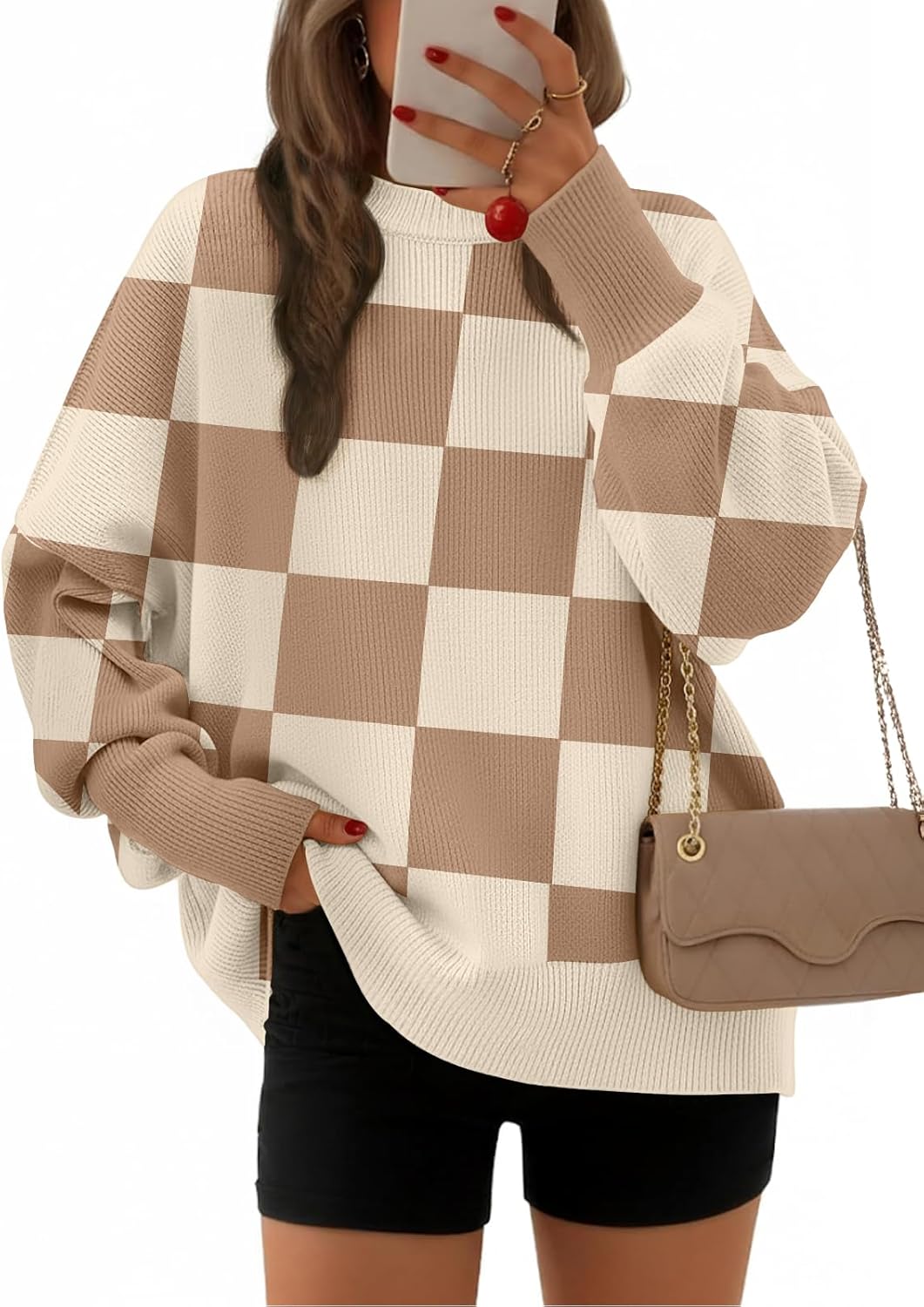 EFAN Women's Oversized Sweaters 2025 Fall Crewneck Batwing Sleeve Pullover Sweaters