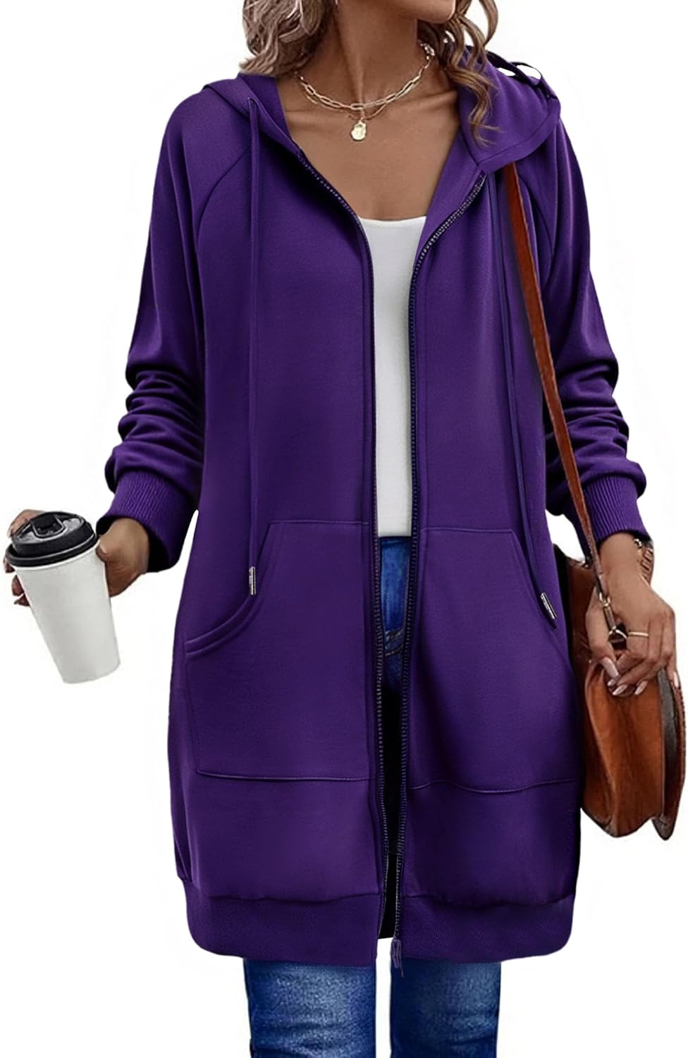 Zeagoo Women's Zip Up Hoodies Long Tunic Sweatshirts Long Sleeve Oversized Fleece Casual 2025 Fall Jacket Coat with Pocket