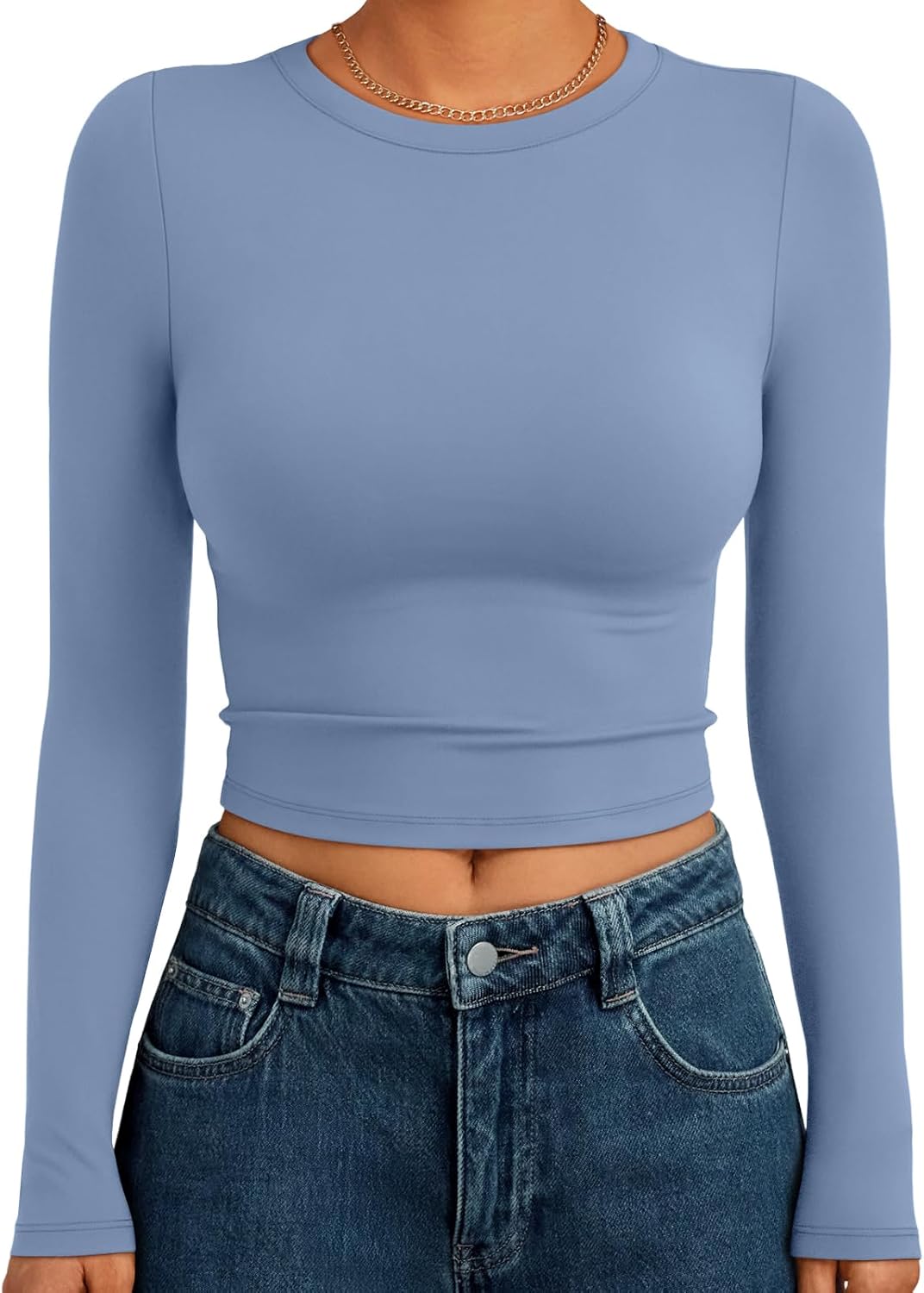 Trendy Queen Womens Long Sleeve Crop Tops Basic Slim Fitted Shirts Fashion 2025 Going Out Y2k Tops Teen Girl Clothes