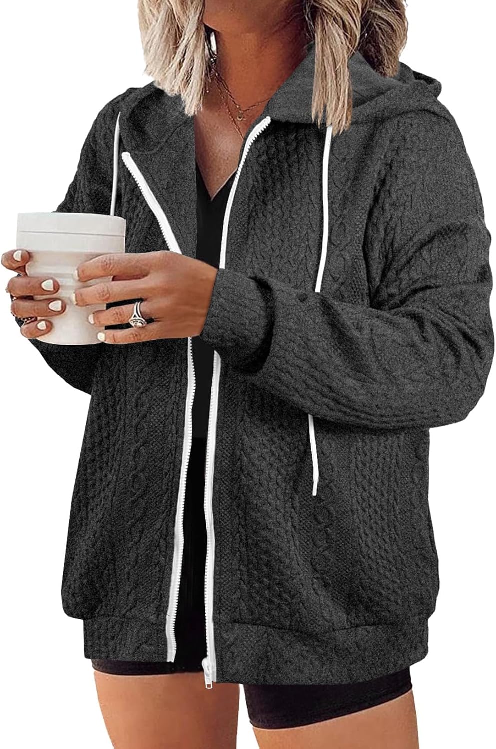 Eytino Womens Plus Size Hoodies Sweatshirt Long Sleeve Zip Up Drawstring Jacket Coat Outwear with Pocket(1X-5X)