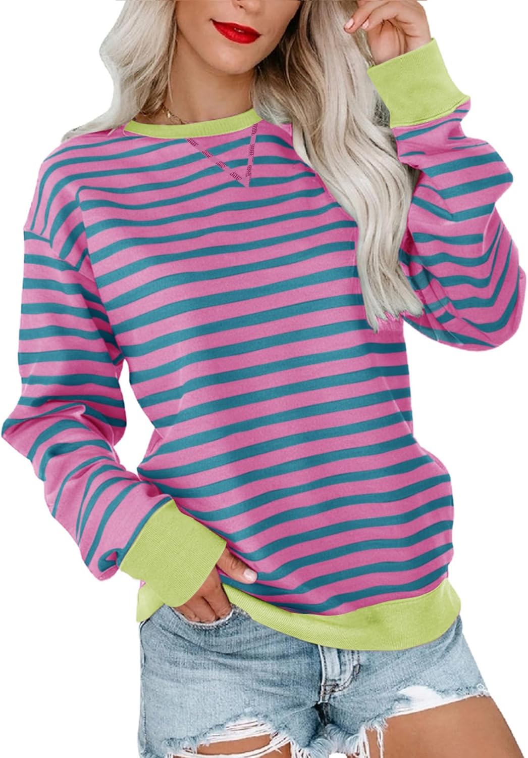 Bingerlily Womens Casual Long Sleeve Sweatshirt Crew Neck Cute Pullover Relaxed Fit Tops