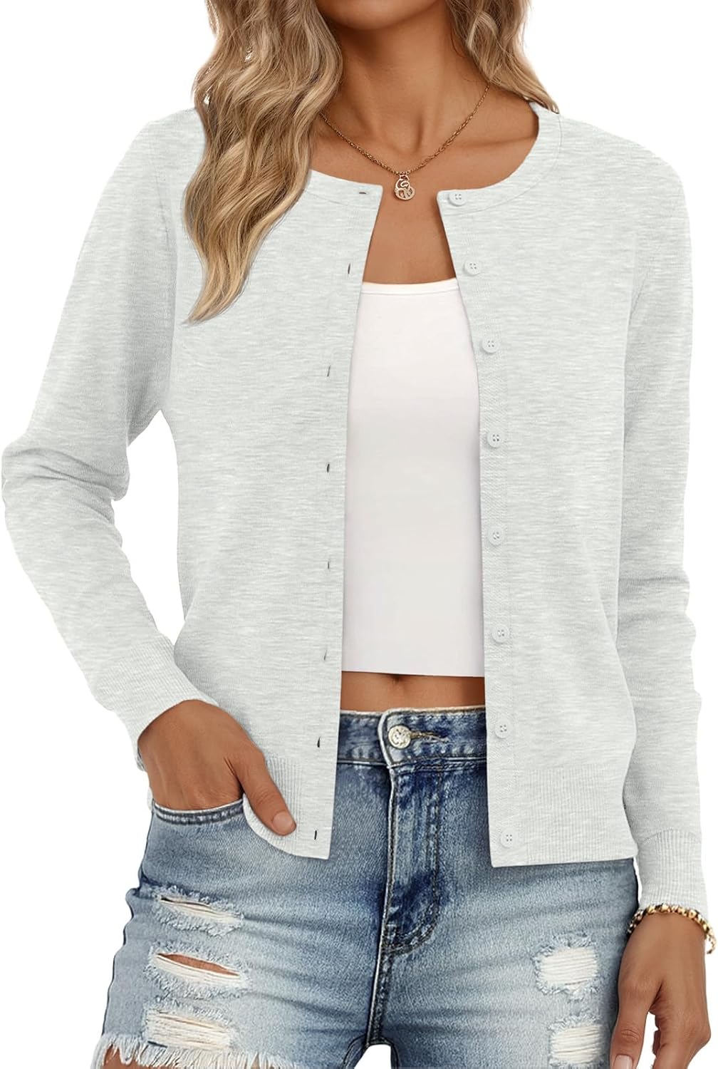 Trendy Queen Womens Cardigan Sweaters Lightweight Crew Neck Outfits Fall Fashion 2025 Clothing