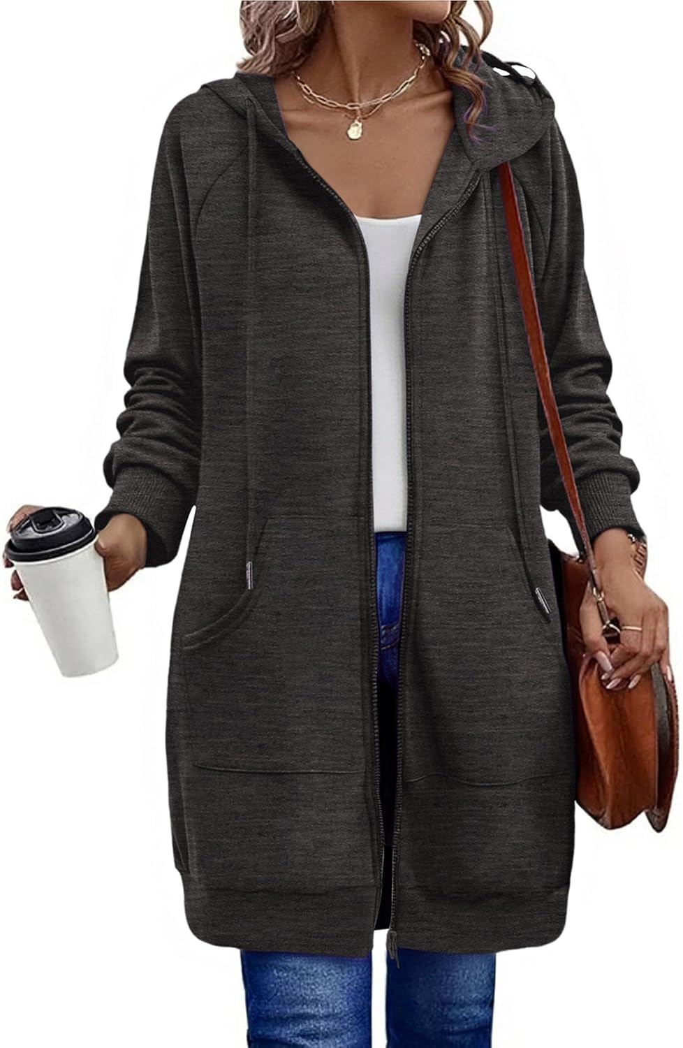 Zeagoo Women's Zip Up Hoodies Long Tunic Sweatshirts Long Sleeve Oversized Fleece Casual 2025 Fall Jacket Coat with Pocket