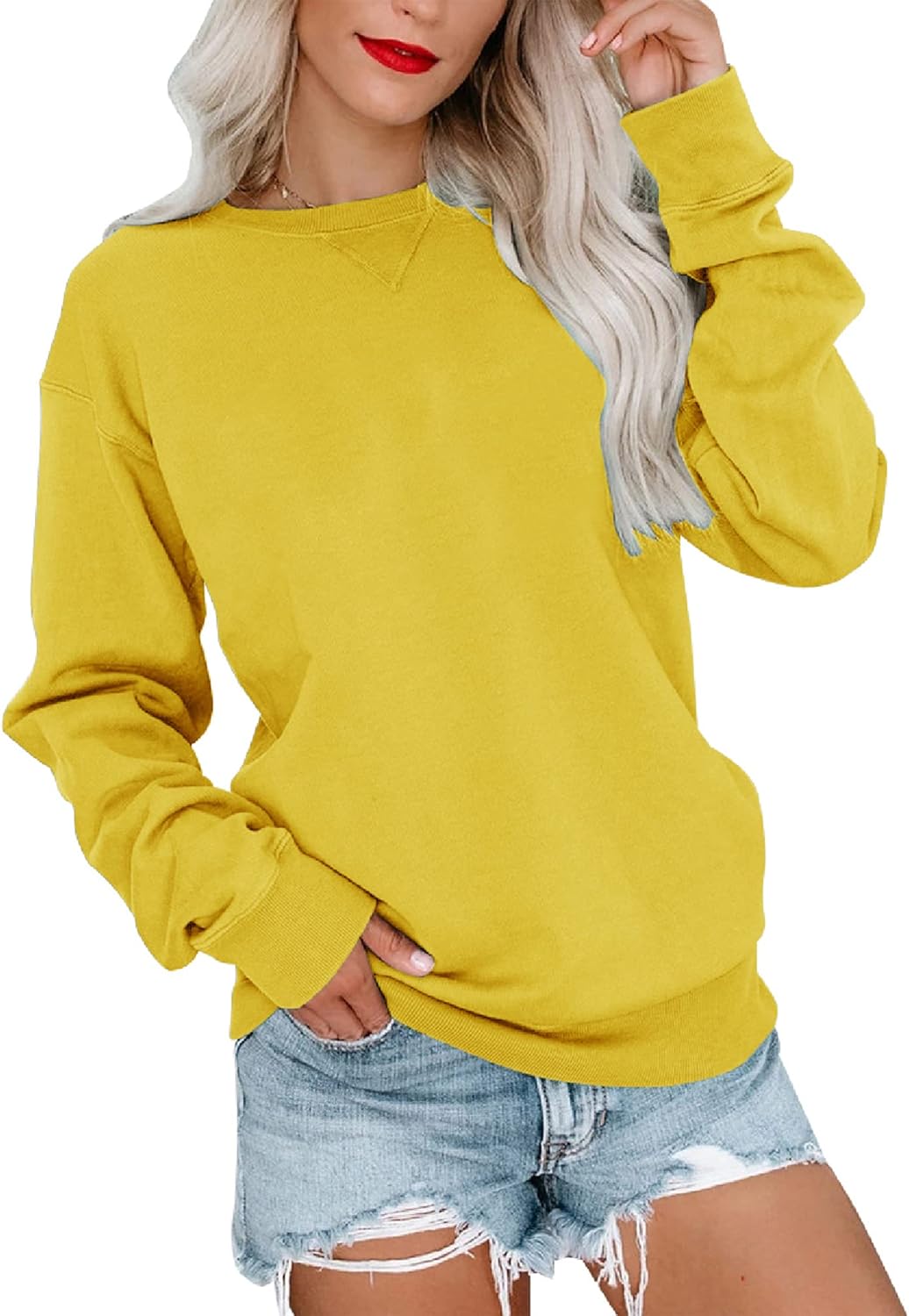 Bingerlily Womens Casual Long Sleeve Sweatshirt Crew Neck Cute Pullover Relaxed Fit Tops
