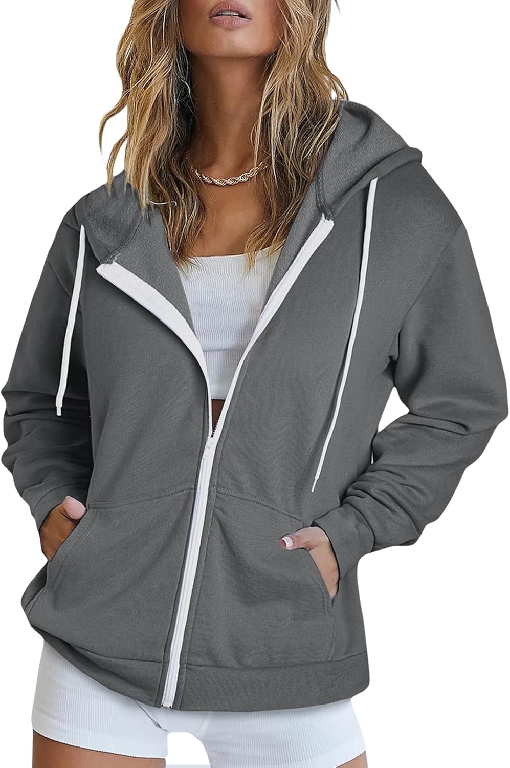 Dokotoo Women's Full Zip Up Hoodie Long Sleeve Hooded Sweatshirts Pockets Jacket Coat for Women