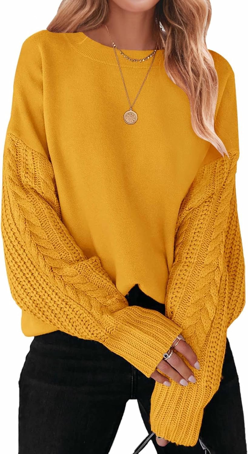 ZESICA Women's 2025 Fall Long Sleeve Crew Neck Solid Color Cable Knit Chunky Casual Oversized Pullover Sweater Tops