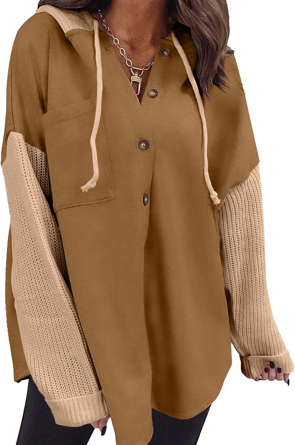 SHEWIN Oversized Sweatshirt for Women Loose Fit Casual Long Sleeve Button Hooded Sweatshirts Hoodies with Pocket