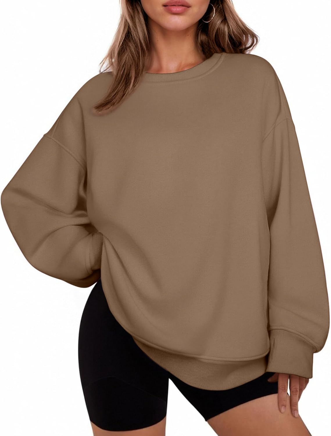 PINSPARK Womens Sweatshirt Crewneck Fleece Pullover Tops Oversized Sweat Shirts with Thumbholes Pockets 2025 Fall Outfits