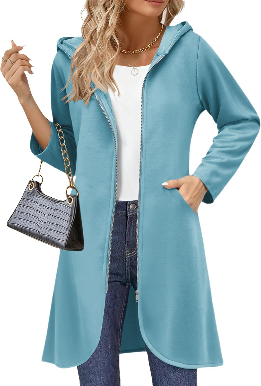 Zeagoo Women's Fall Jacket 2025 Zip Up Hoodies Long Sleeve Long Tunic Sweatshirts Oversized Fleece Casual Coat with Pocket