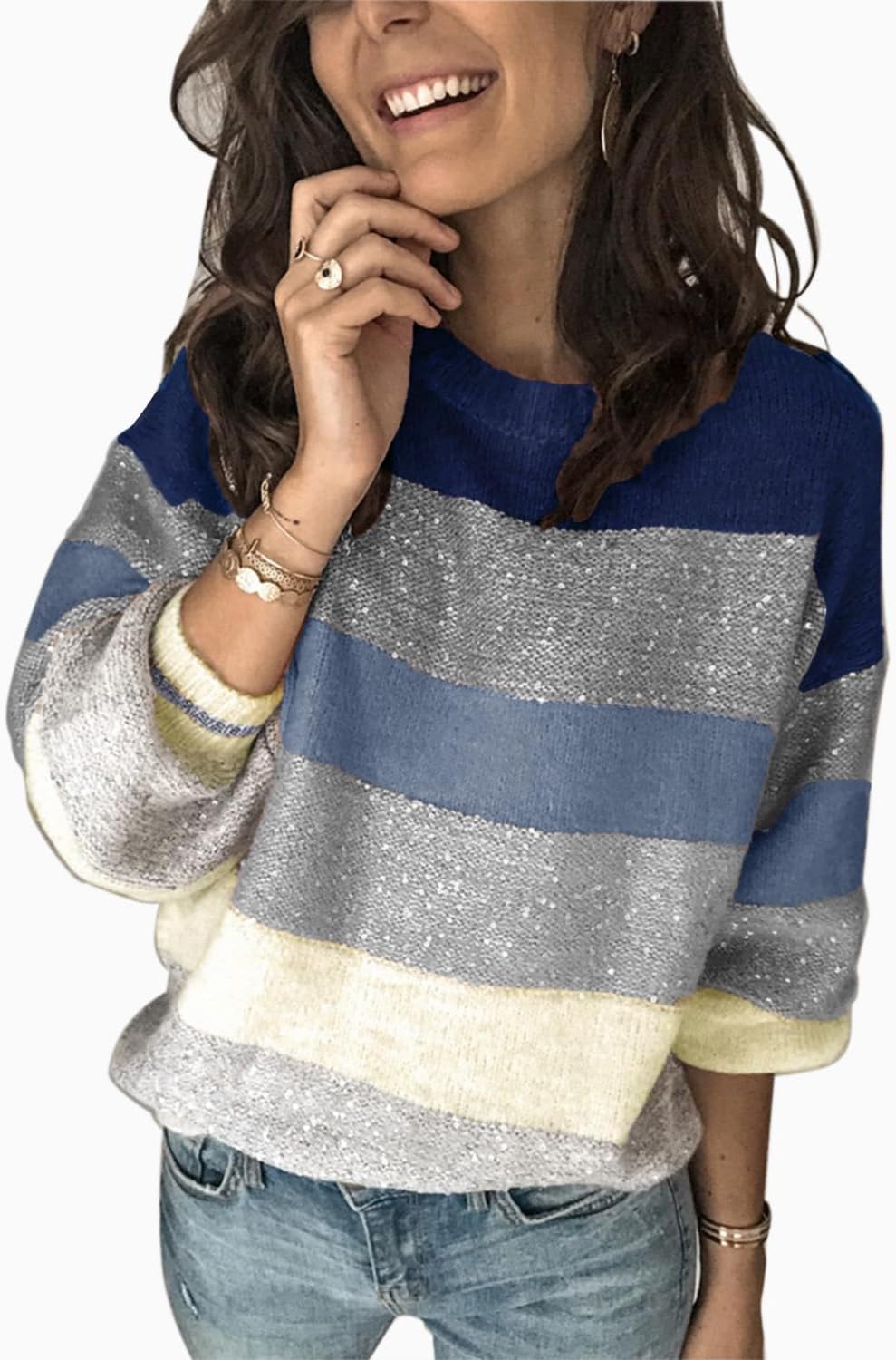 ANCAPELION Women’s Casual Sweater Pullover Winter Basic Sweatshirt Long Sleeve Cozy Knitted Jumper Tops Loose Fit