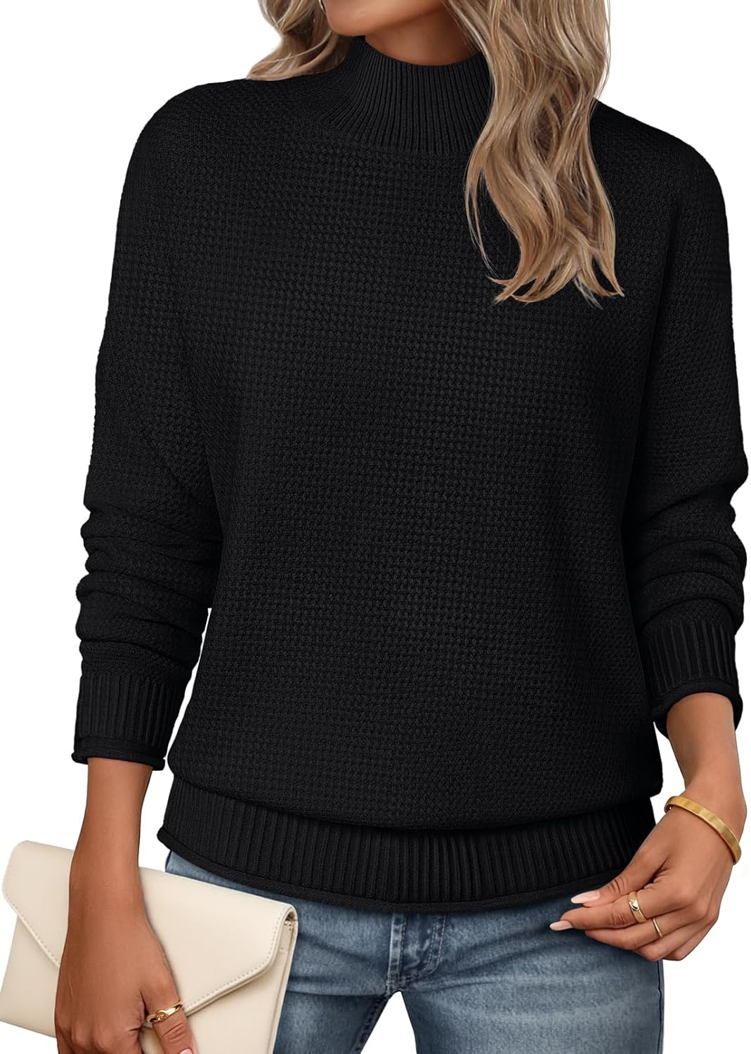 MEROKEETY Women's Turtleneck Long Sleeve Sweater 2025 Fall Cozy Knit Loose Casual Trendy Pullover Tops Winter Clothes