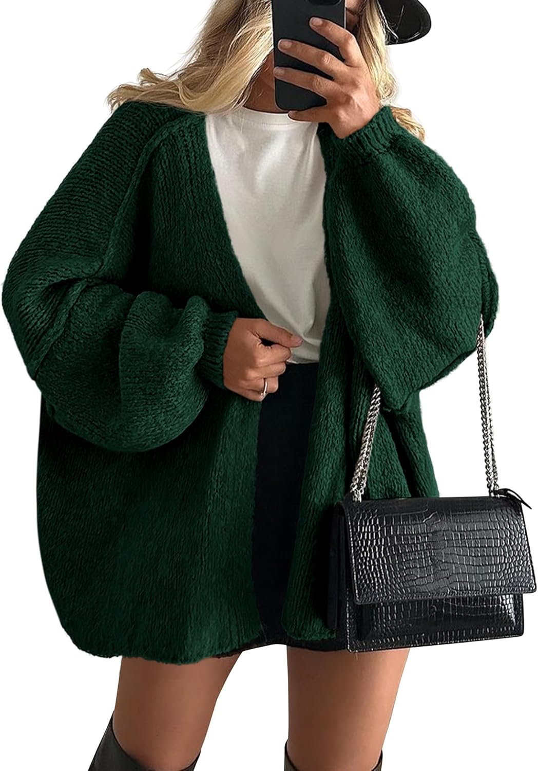 PRETTYGARDEN Womens Oversized Cardigan Sweaters 2025 Fall Long Lantern Sleeve Knit Open Front Lightweight Sweater