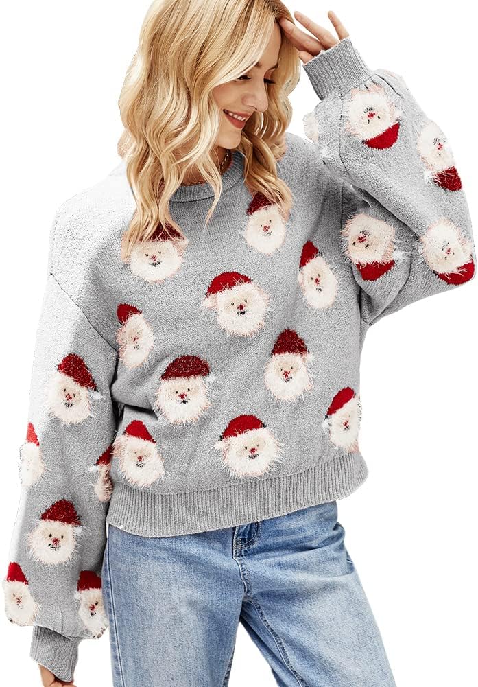 JUNBOON Women’s Casual Leopard Print Knitted Pullover Sweaters Long Sleeve Crew Neck Jumper Tops