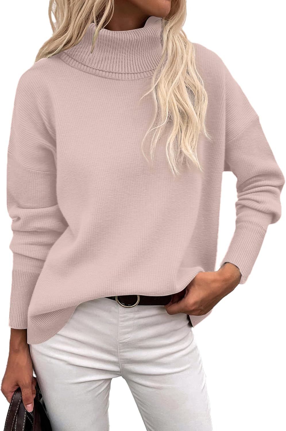 Zeagoo Women's Turtleneck Sweater 2025 Fall Winter Chunky Knitted Pullover High Low Hem Trendy Basic Jumper Top