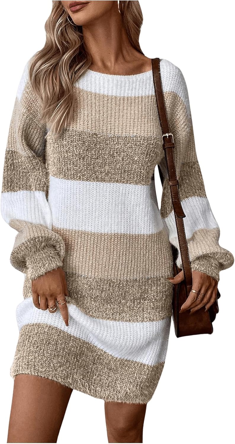 SOLY HUX Sweater Dresses for Women 2025 Long Sleeve Striped Knit Dress Fall Winter Dresses for Women Trendy
