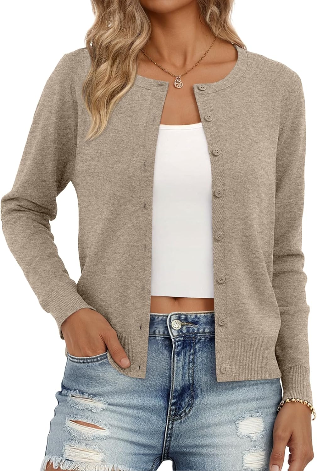 Trendy Queen Womens Cardigan Sweaters Lightweight Crew Neck Outfits Fall Fashion 2025 Clothing