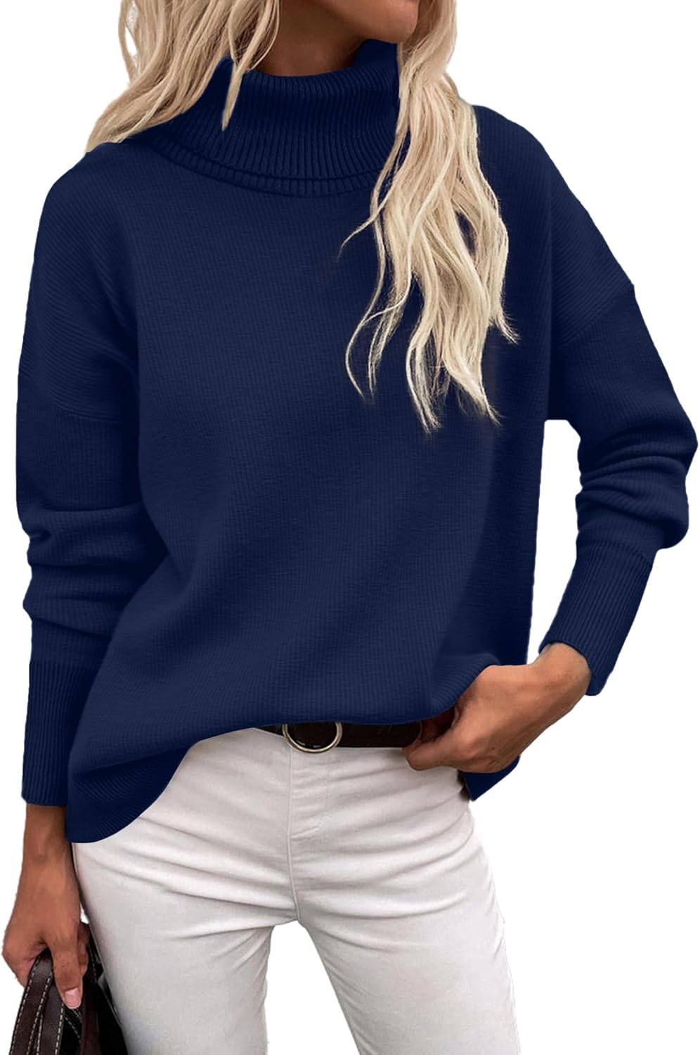 Zeagoo Women's Turtleneck Sweater 2025 Fall Winter Chunky Knitted Pullover High Low Hem Trendy Basic Jumper Top